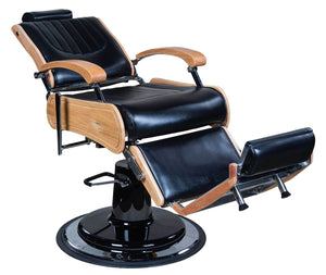 Icarus "Wilson" Modern Black Barber Chair With Heavy Duty Base, Wood Trims