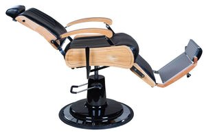Icarus "Wilson" Modern Black Barber Chair With Heavy Duty Base, Wood Trims