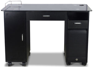 Icarus "Superb" Black Manicure Table With Glass Top