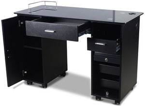 Icarus "Superb" Black Manicure Table With Glass Top