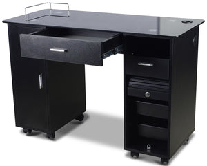 Icarus "Superb" Black Manicure Table With Glass Top