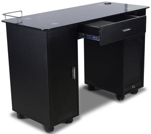 Icarus "Superb" Black Manicure Table With Glass Top
